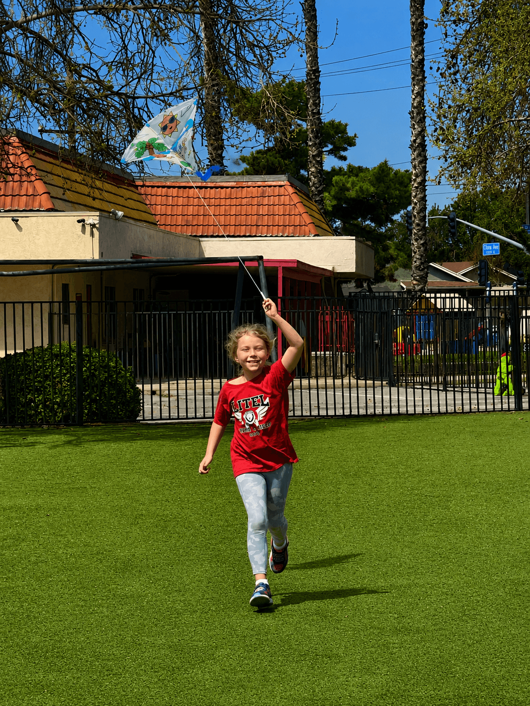 Campers flying kites outdoors